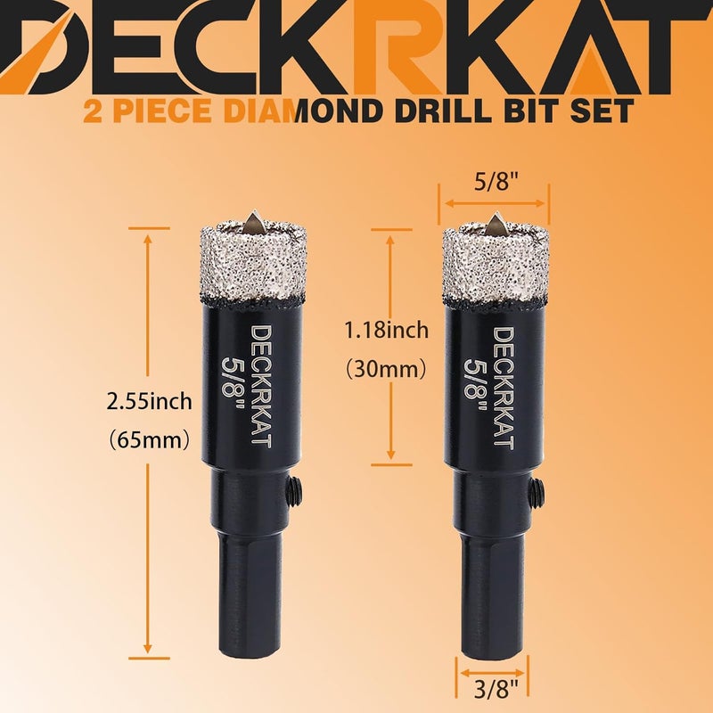 DECKRKAT 5/8"Diamond Hole-Saw Bits with Pilot Drill Bit - 2pc 5/8" Diamond Tipped Tile Hole Saws with Guiding Bit Accurate Drilling for Porcelain Tile Ceramic Pottery Granite Stone Glass Bottles 16mm - Image 2